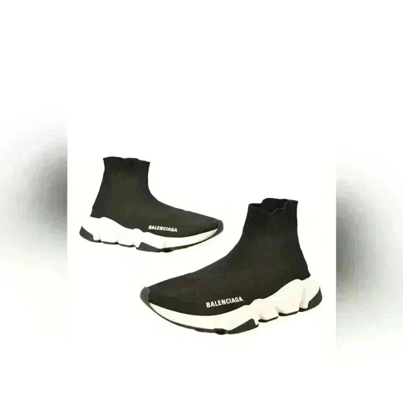 BALENCIAGA  Black White Neoprene Rubber Womens Knit Speed Sneaker 7US Italy - Picture 1 of 6